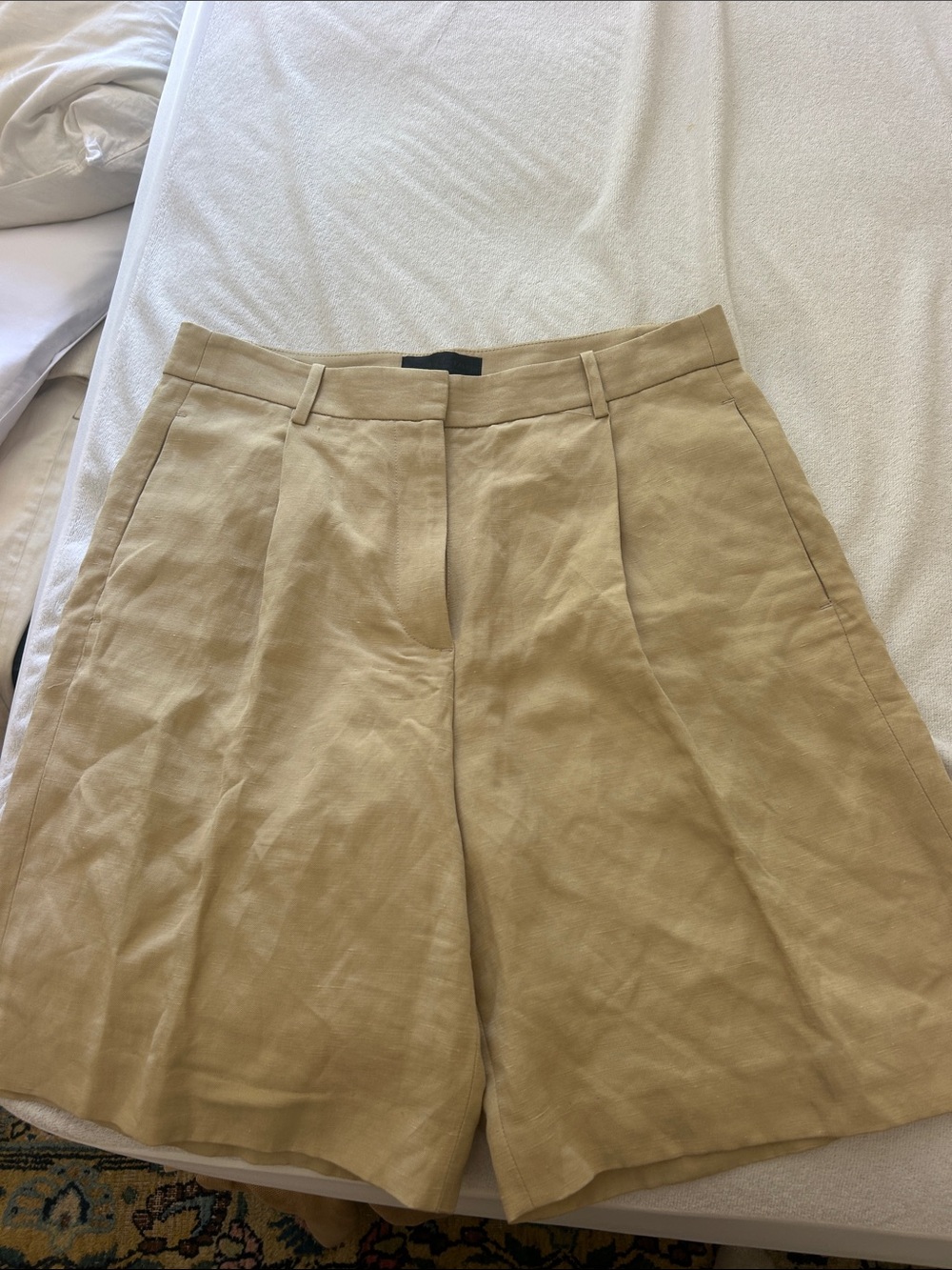 Nili Lotan High-Rise Beige Linen Blend Women's Shorts